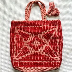 Abercrombie & Fitch Large Red Woven Tote Bag